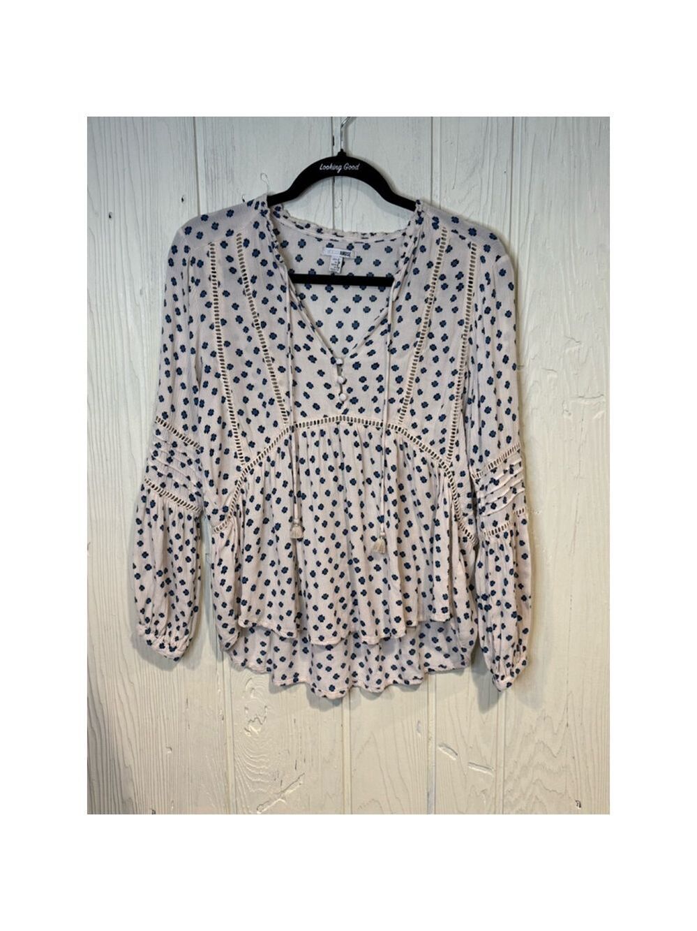 Amuse Society Blouse Women's Size Small Cream Blue